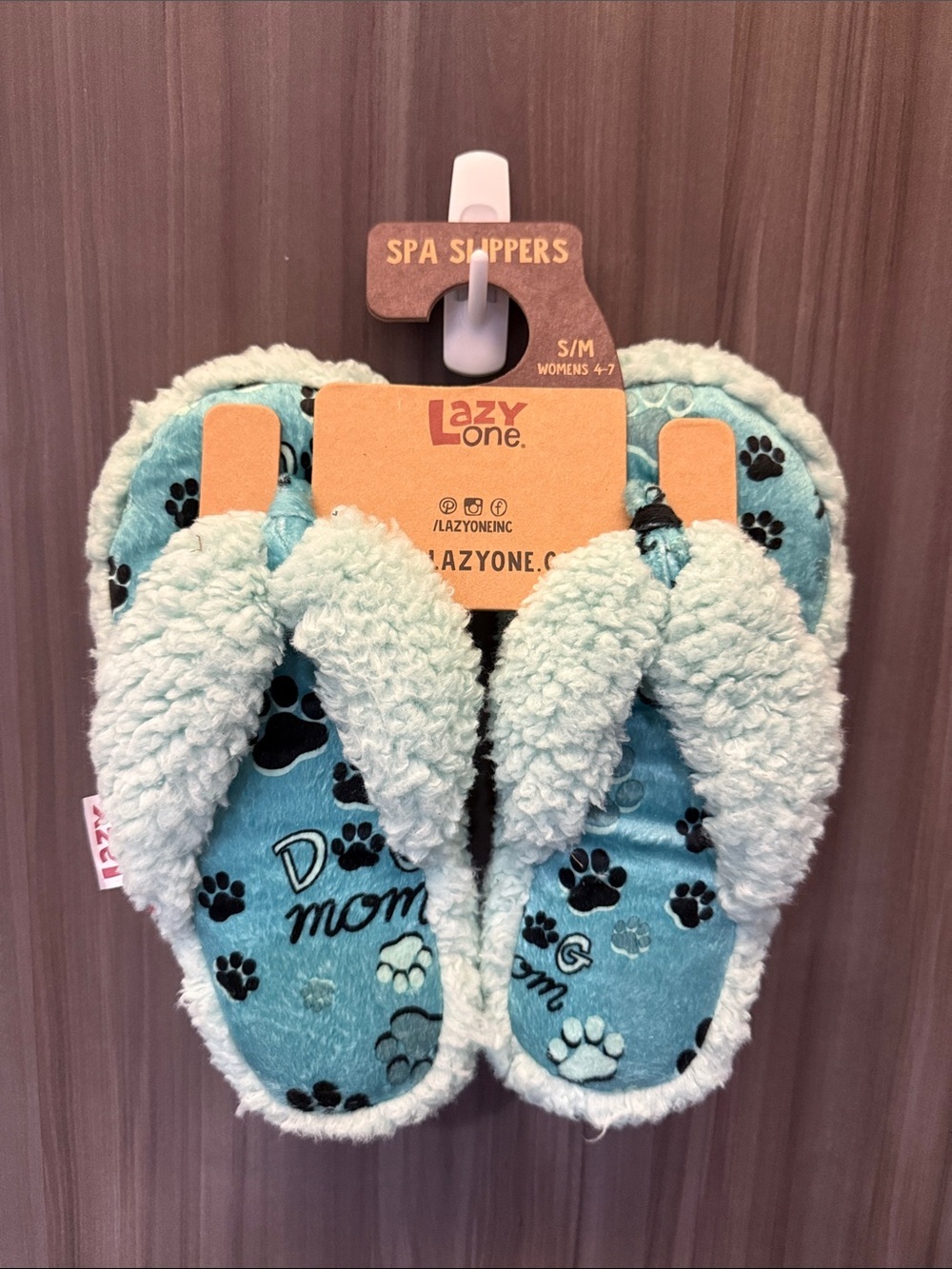 Lazy One Blue Paw Print Plush Spa Slippers